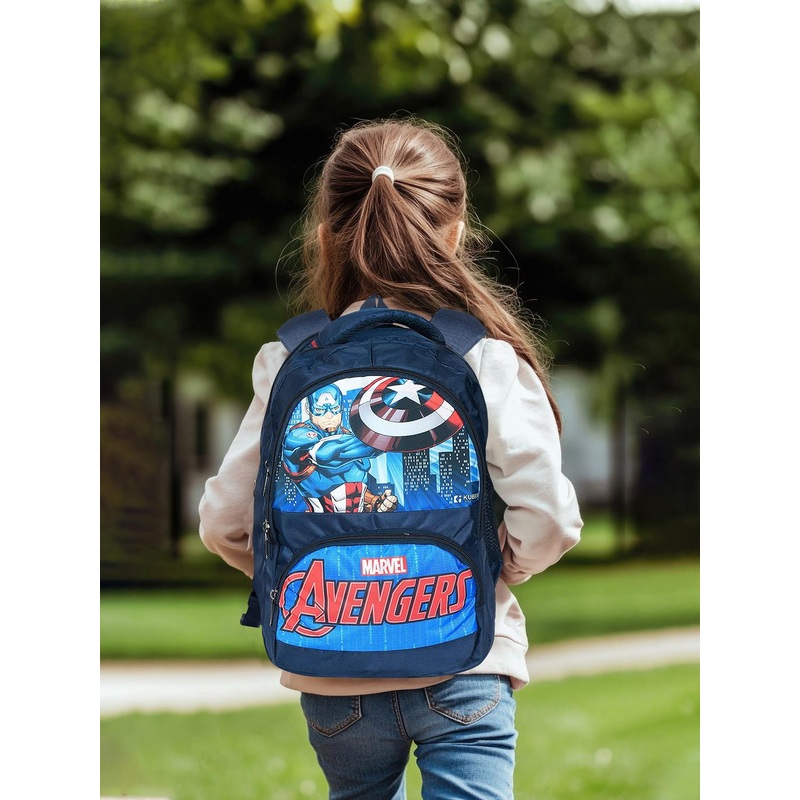 Kuber Industries Marvel Captain America Waterproof Rexine Blue School Bag for boys