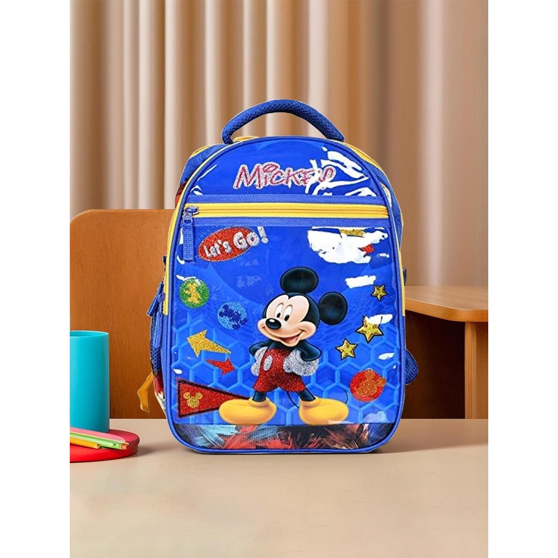 Kuber Industries Waterproof Shiny Disney Mickey Print Backpack Blue kindergarten kids