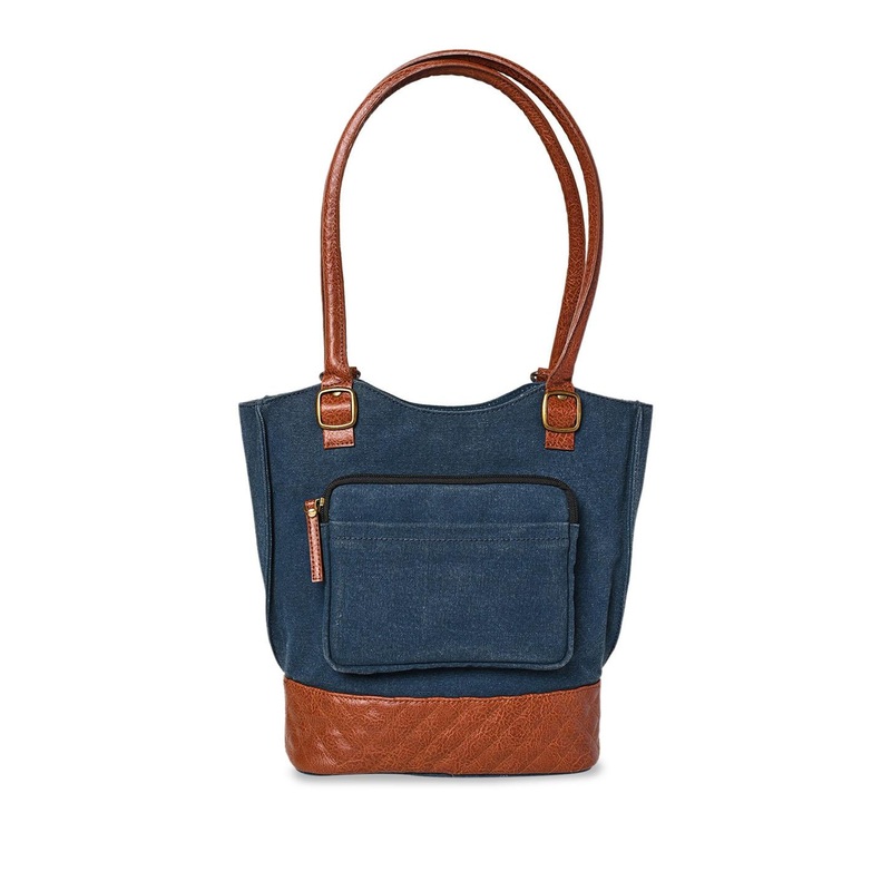 Mona B Colourblocked Canvas Structured Shoulder Bag With Convertible Handles