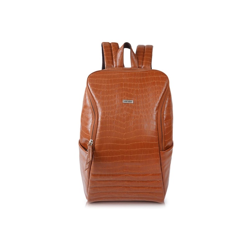 Veneer Textured Croco Leather Laptop Backpack