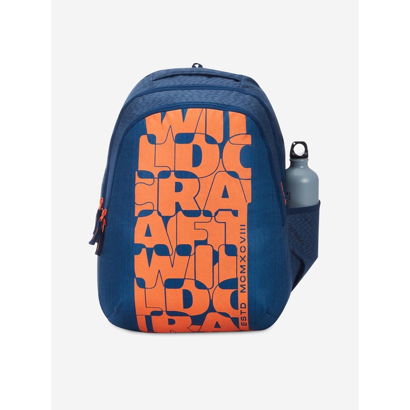 Wildcraft Unisex Navy Blue & Orange Typography Backpack