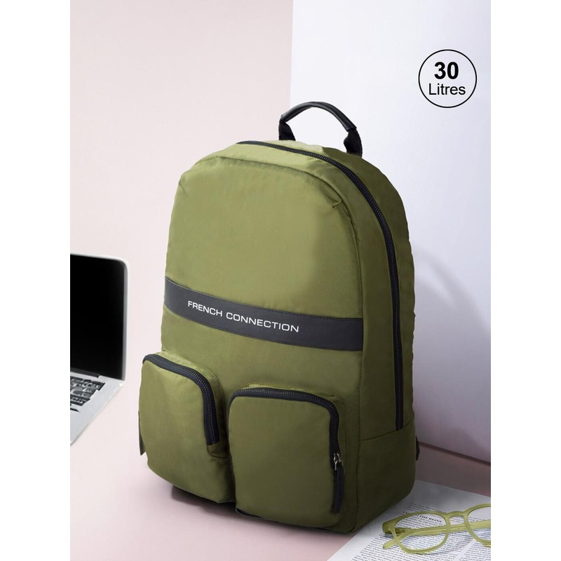 French Connection Unisex Brand Logo Printed Backpack – Up to 15 inch Laptop 30L