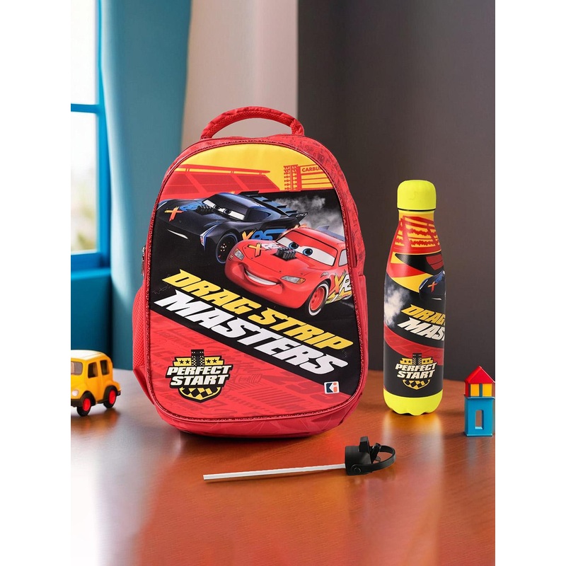 Kuber Industries 2 Peice Disney Cars Schoolbag with Water Bottle
