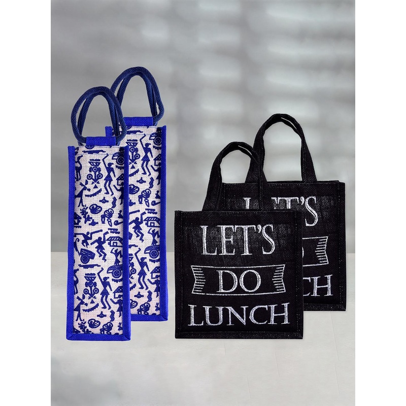 Kuber Industries 4 Pcs Printed Jute Handheld Bag