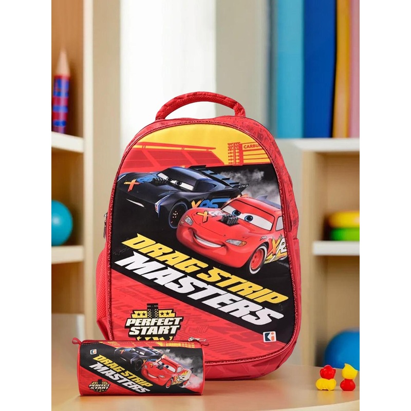 Kuber Industries Boys Red Disney Car combo 2 school accessories- School bag Pencil Pouch