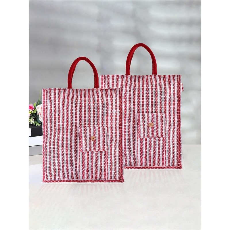 Kuber Industries Set Of 2 Striped Handheld Bags