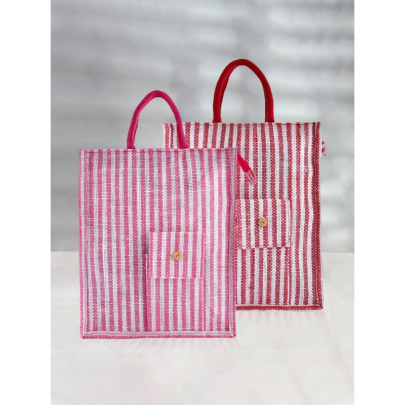 Kuber Industries Set Of 2 Striped Oversized Shopper Tote Bag