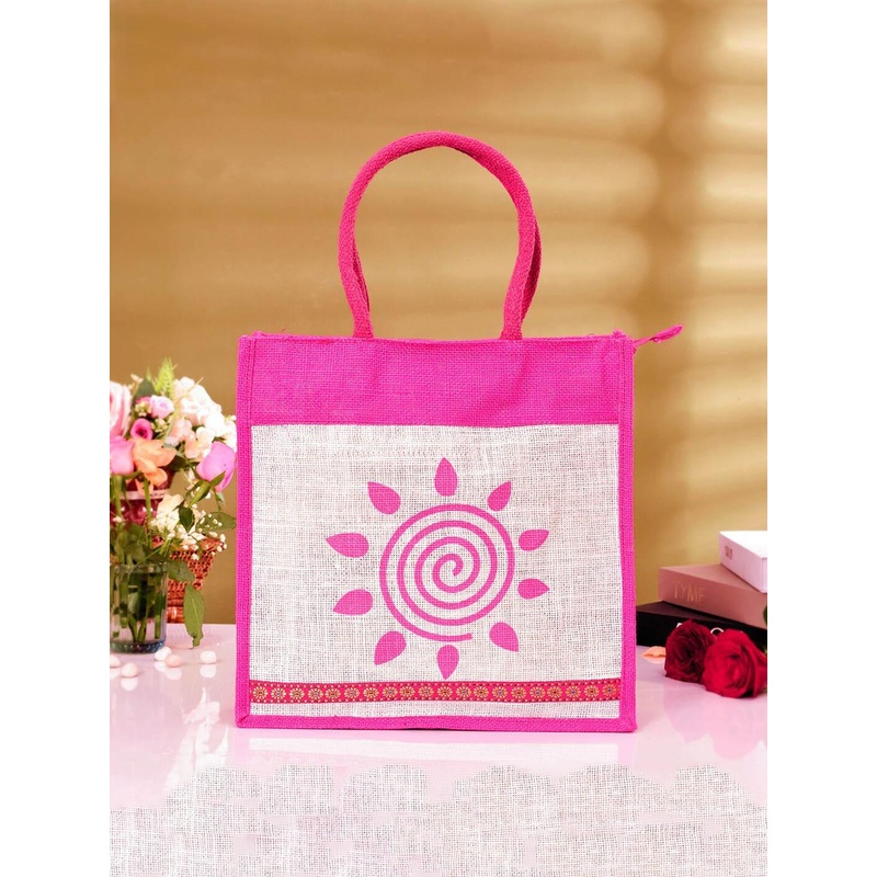 Kuber Industries Set Of 2 Sunflower Printed Jute Grocery Bag With Handles