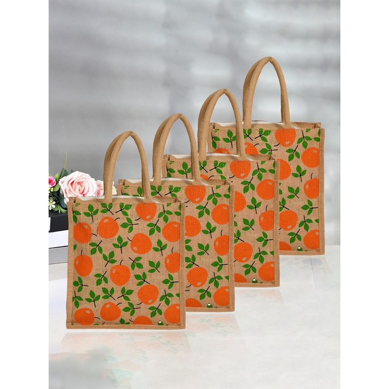 Kuber Industries Set Of 4 Floral Printed Shopping Handheld Bags