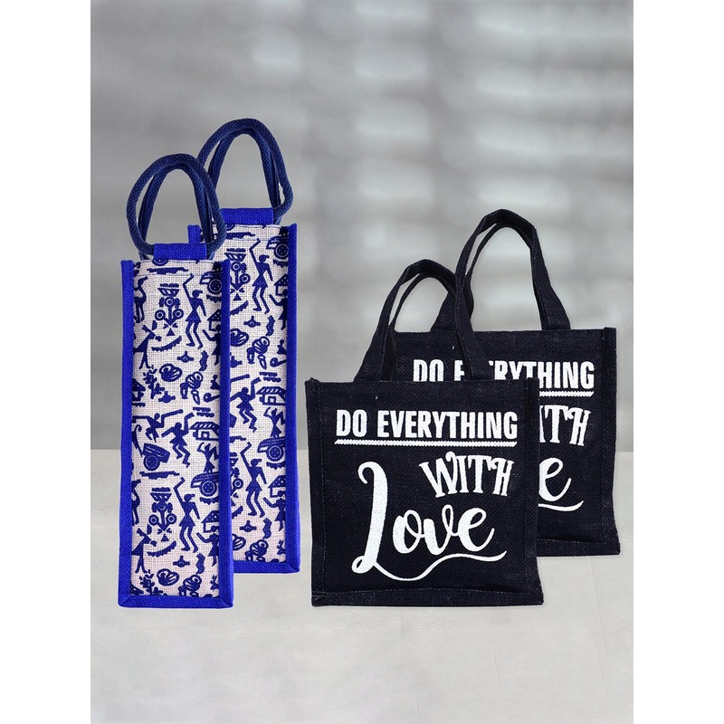 Kuber Industries Set Of 4 Printed Jute Handheld Bag