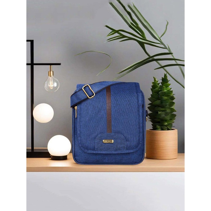 LOREM Men Blue Stylish Linen Textured Cross Body Sling Bag