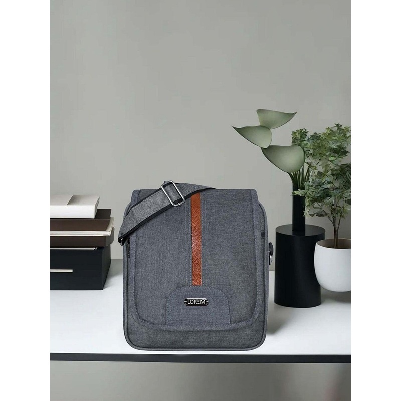 LOREM Men Grey Casual Linen Textured Cross Body Sling Bag
