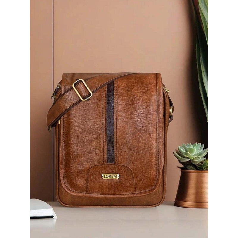 LOREM Men Tan Stylish Faux Leather Cross Body Sling Bag