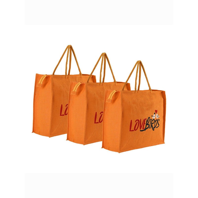 Kuber Industries 3 Pieces Printed Shopper Tote Bag with Cut Work