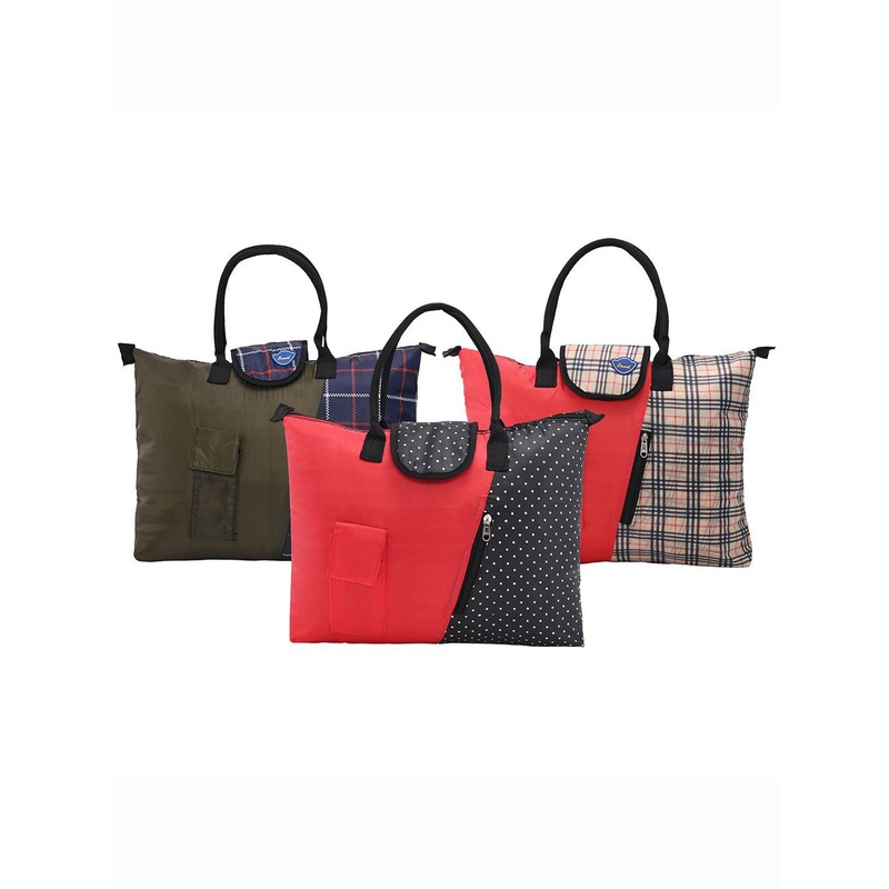 Kuber Industries Unisex Pack Of 3 Checked Shopper Handheld Bags