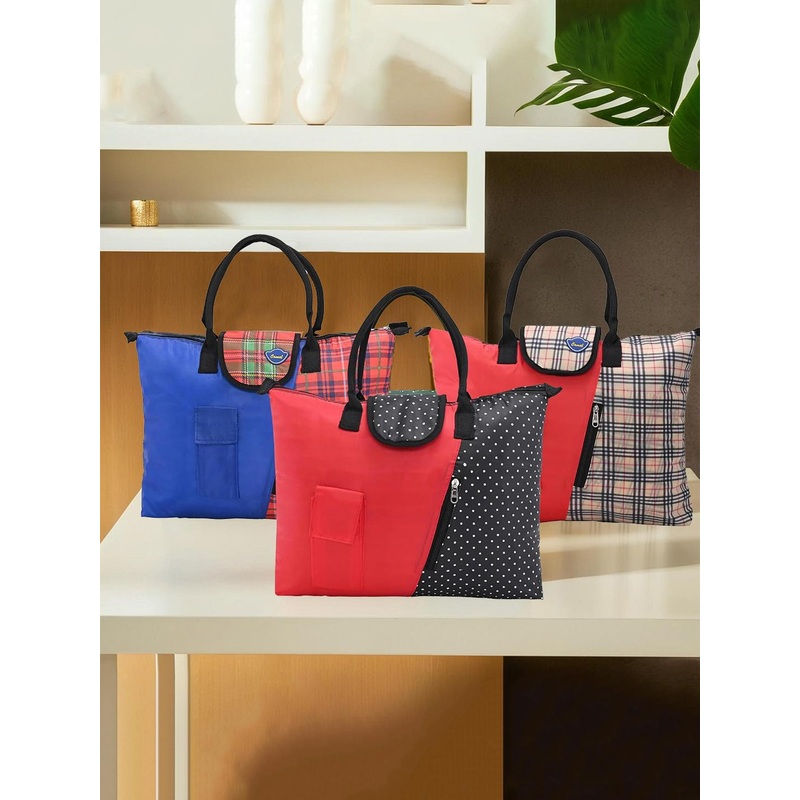 Kuber Industries Unisex Set Of 3 Checked Structured Handheld Bags