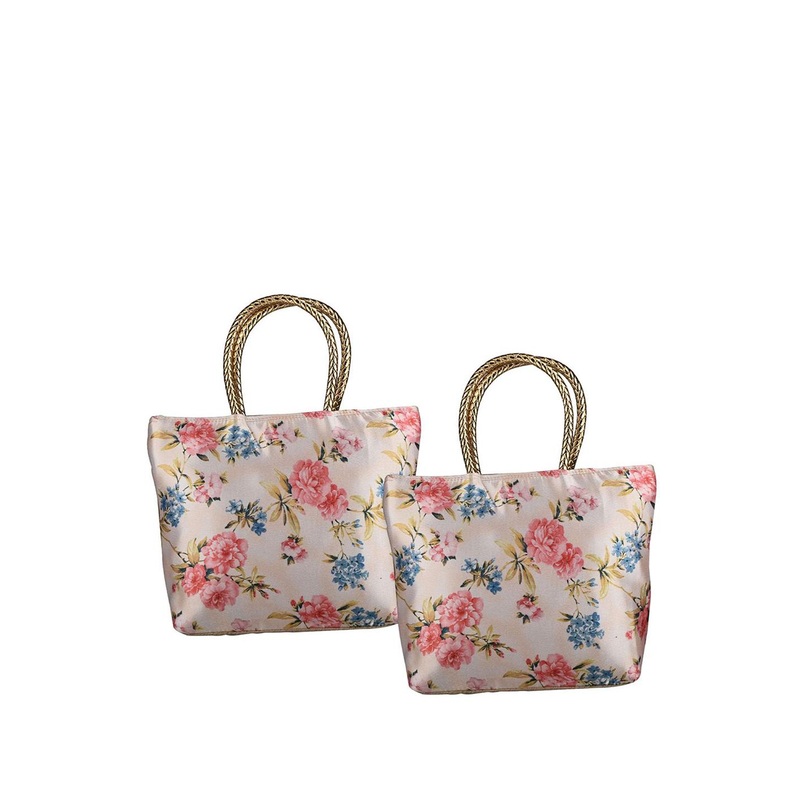 Kuber Industries 2 Pcs Gold Silk Small Hand Bag & 1 Outer Zip Pocket Golden Shoulder Bag