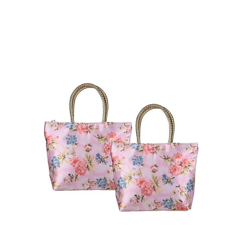 Kuber Industries 2 Pcs Pink Silk Small Hand Bag Handle & 1 Outer Zip Pocket Shoulder Bag