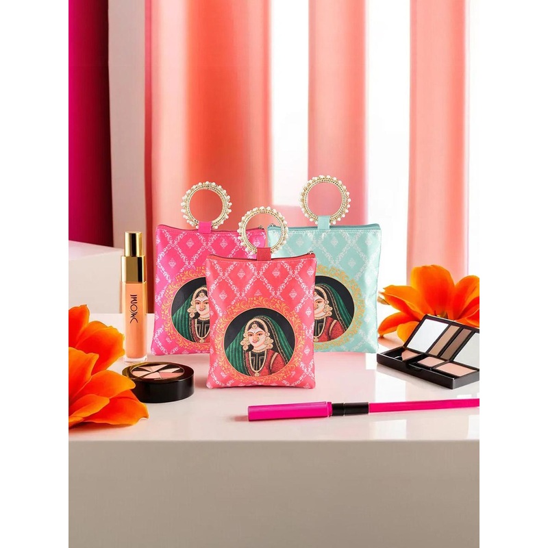 Kuber Industries 3 Pcs Silk Hand Bags for Women Printed Shopper Tote Bag