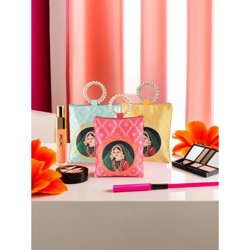 Kuber Industries 3 Pcs Silk Hand Bags for Women Printed Structured Tote Bag