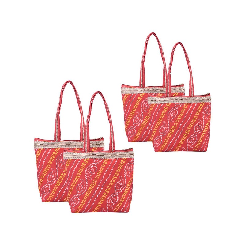 Kuber Industries 4 Pcs Hand Bag for Women & Girls Ethnic Motifs Shopper Shoulder Bag