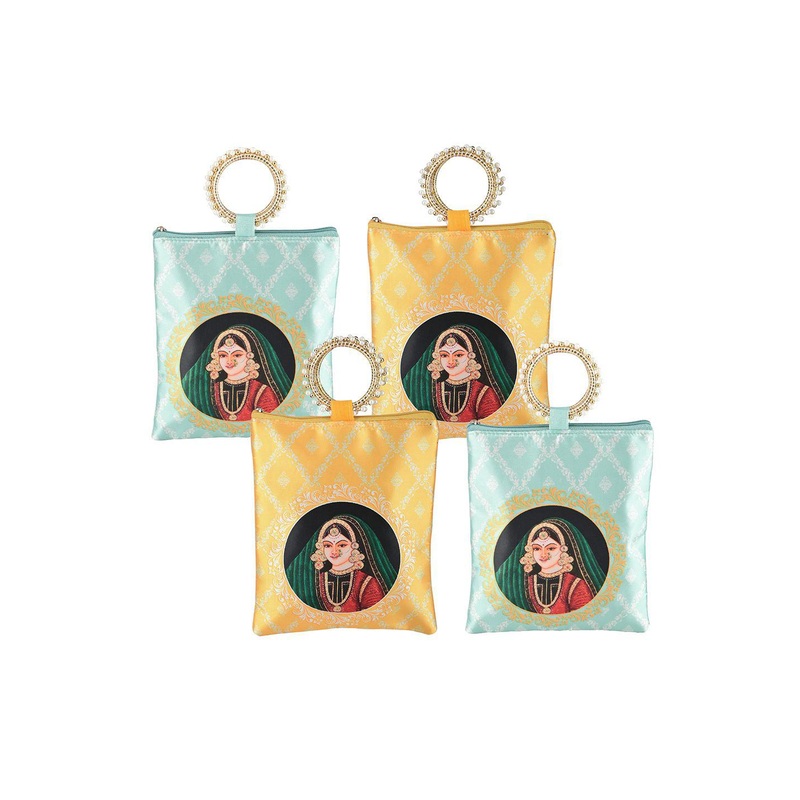 Kuber Industries 4 Pcs Silk Hand Bags for Women Printed Shopper Tote Bag