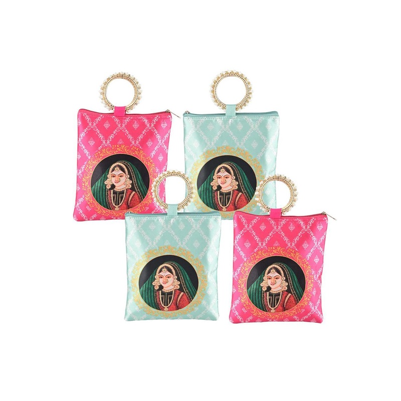 Kuber Industries 4 Pcs Silk Hand Bags for Women Printed Structured Sling Bag