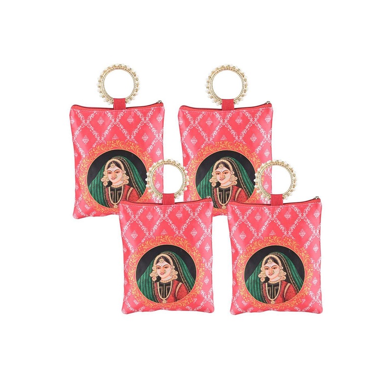 Kuber Industries 4 Pcs Silk Small Hand Bag for Women Printed Shopper Tote Bag With Quilted