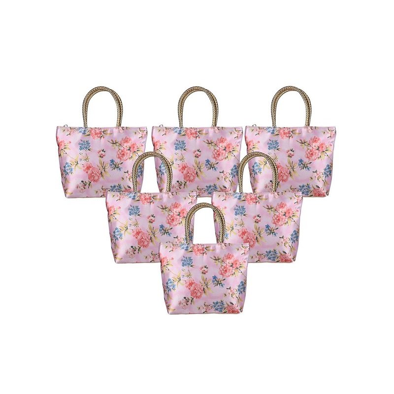 Kuber Industries 6 Pcs Silk Small Hand Bag with Handle & 1 Outer Zip Pocket Shoulder Bag