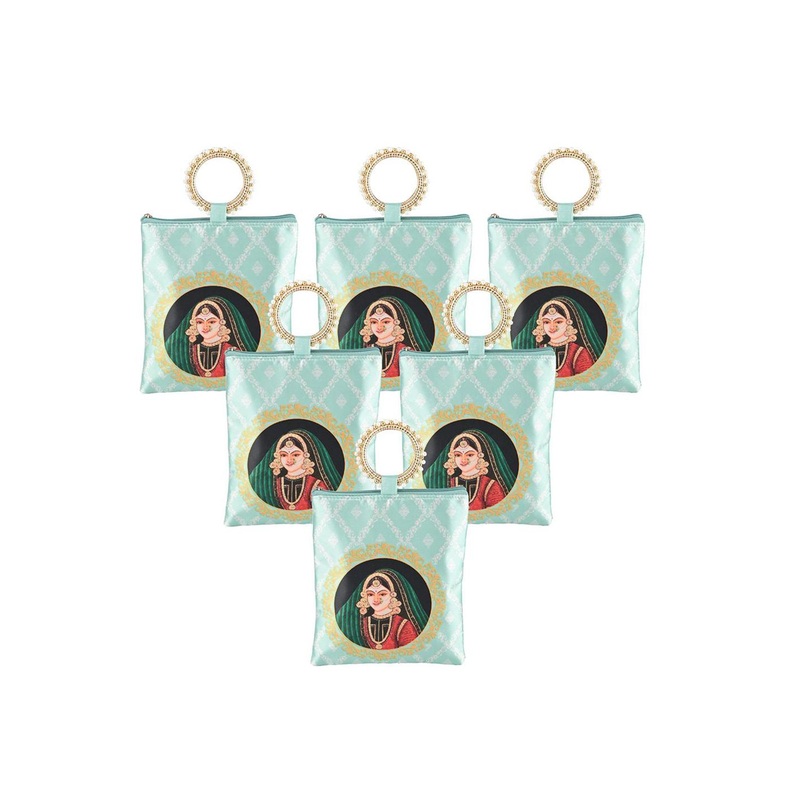 Kuber Industries 6 Pcs Silk Small Women Hand Bag Printed Swagger Tote Bag with Applique