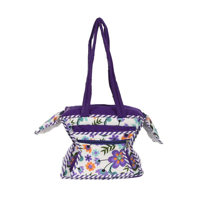 Kuber Industries Floral Printed Structured Tote Bag with Fringed