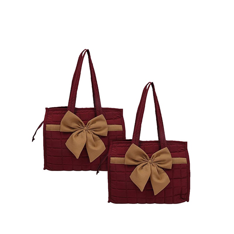 Kuber Industries Set of 2 Floral Printed Shopper Tote Hand Bag with Applique