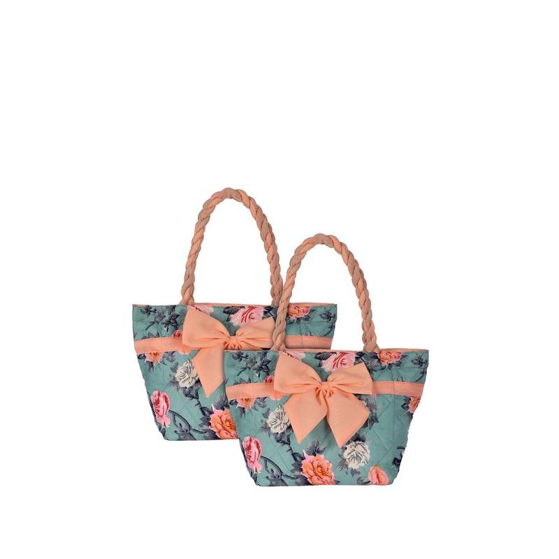 Kuber Industries Set of 2 Floral Printed Tote Hand Bag with Applique