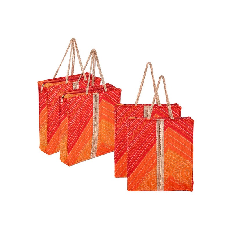 Kuber Industries Set of 4 Red Bandhej Silk Gift Bags