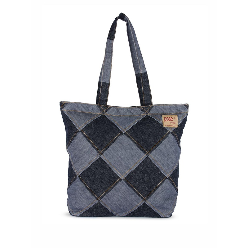 Pose india Checked Embellished Shopper Tote Bag