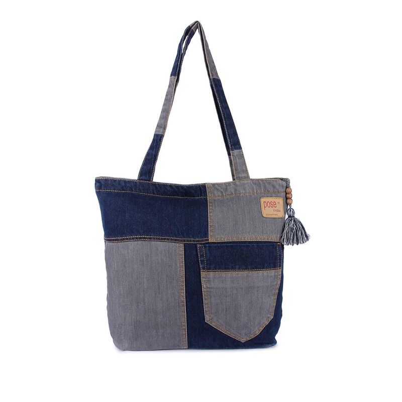 Pose india Colourblocked Shopper Tote Bag With Tasselled