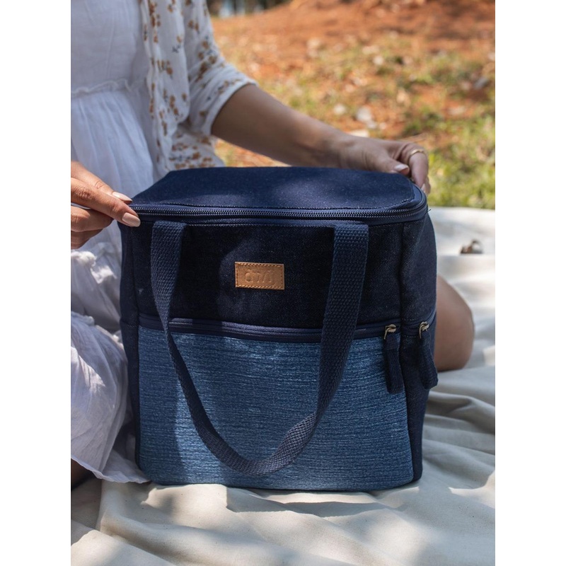 DWIJ Women Large Upcycled Denim Jeans Lunch Bag