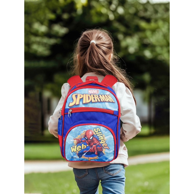 Kuber Industries Boy Marvel Web Slinger Spider-Man School Bag with 4 Compartments