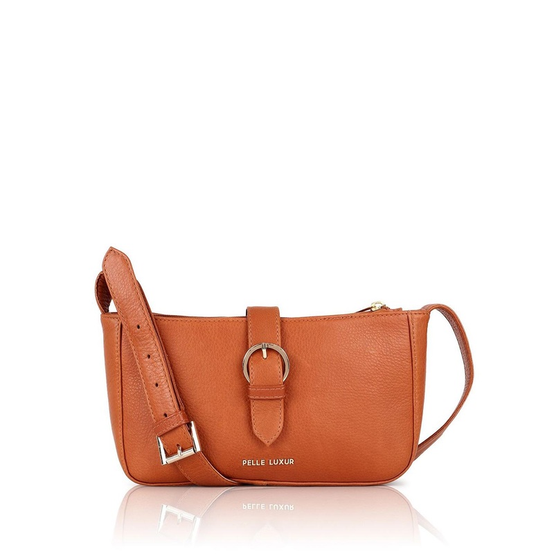 PELLE LUXUR Men Solid Structured Buckle Detail Leather Shoulder Bag