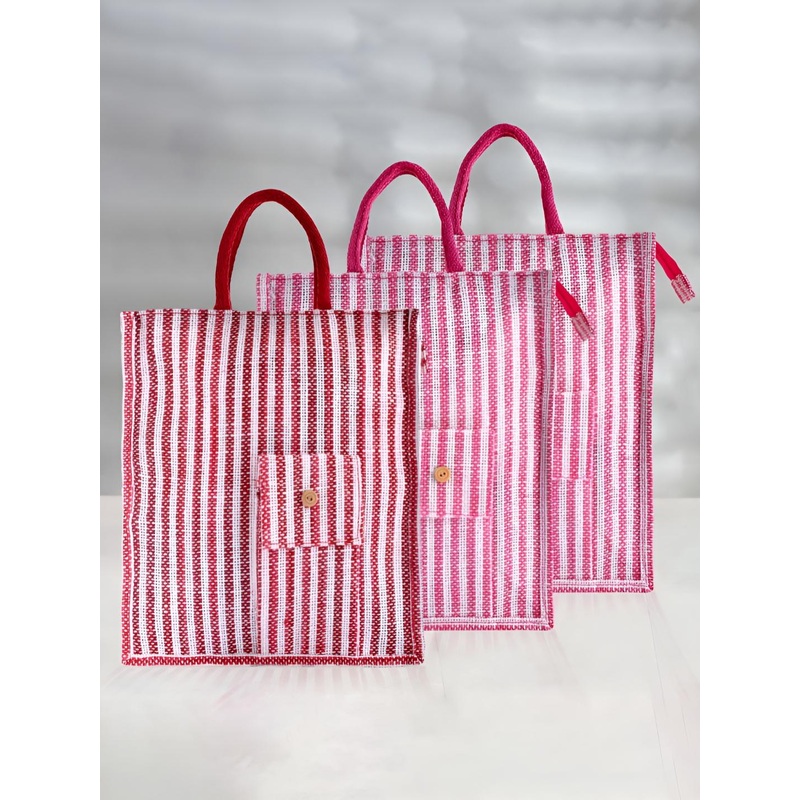 Aura Pack Of 3 Striped Oversized Shopper Tote Bag
