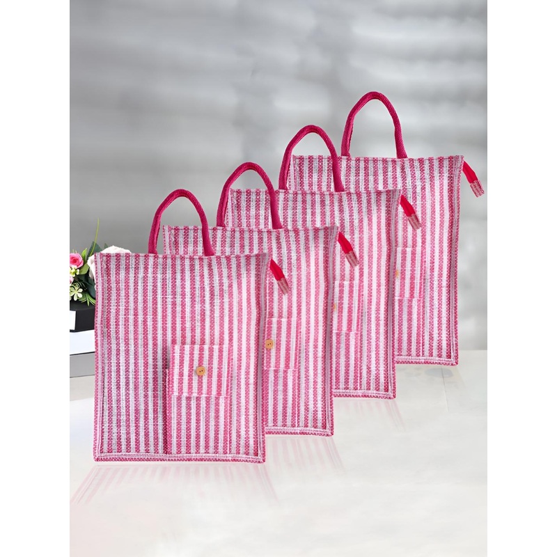 Aura Set Of 4 Striped Jute Oversized Shopper Tote Bags