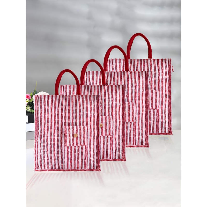 Aura Set Of 4 Striped Oversized Shopper Jute Tote Bags