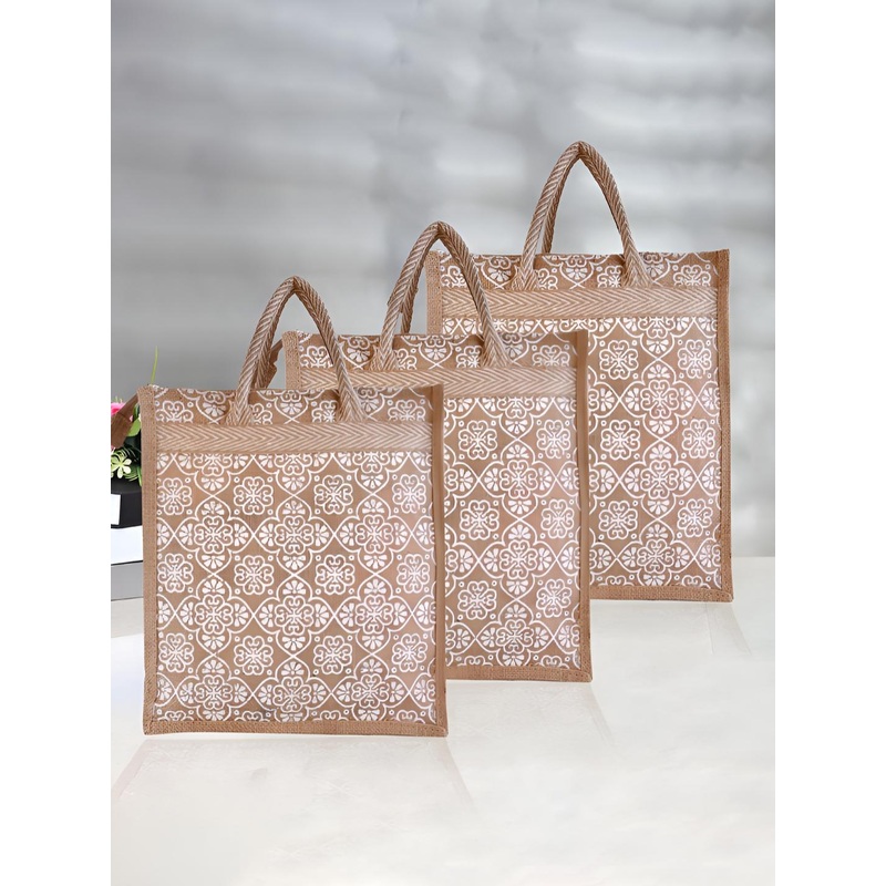 Aura Unisex Pack Of 3 Ethnic Motifs Printed Shopper Cotton Tote Bag