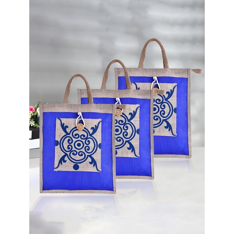Aura Unisex Pack Of 3 Ethnic Motifs Printed Shopper Tote Bag