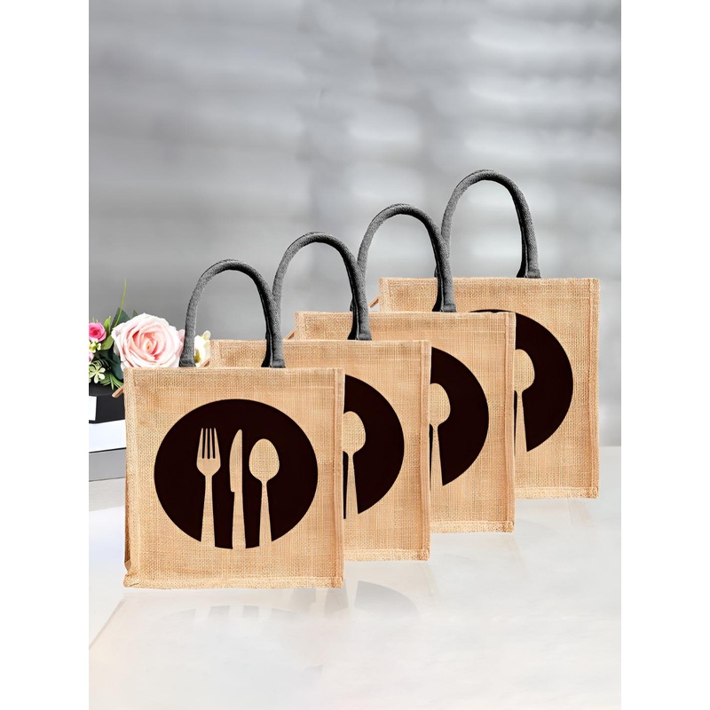 Aura Unisex Pack Of 4 Graphic Printed Shopper Tote Bag