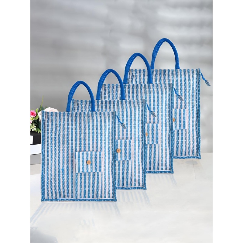 Aura Unisex Set Of 4 Striped Jute Oversized Shopper Tote Bags