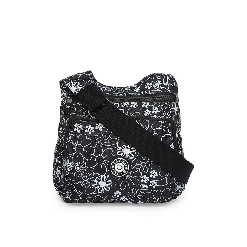 BAOMI Black Floral Printed Shopper Handheld Bag