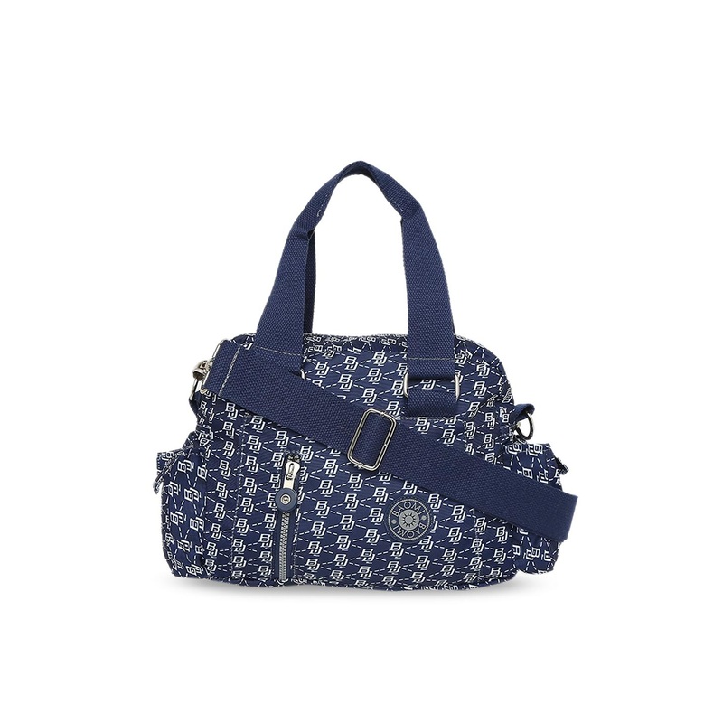 BAOMI Blue Geometric Printed Structured Handheld Bag