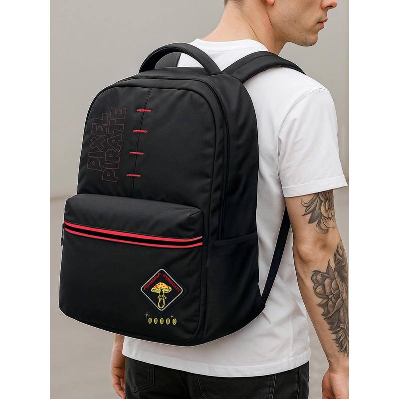 Bewakoof Unisex Black Pixle Pirate Printed Backpack