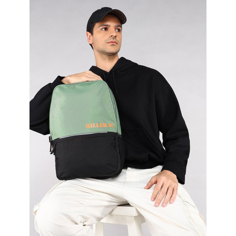 Killer Men Brand Logo Printed Colourblocked Backpack